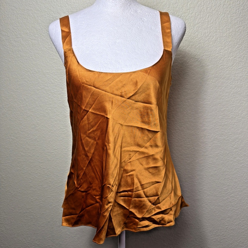 Vince Silk Tank Top S Orange Satin Scoop Neck Camisole Luxury Layering Blouse